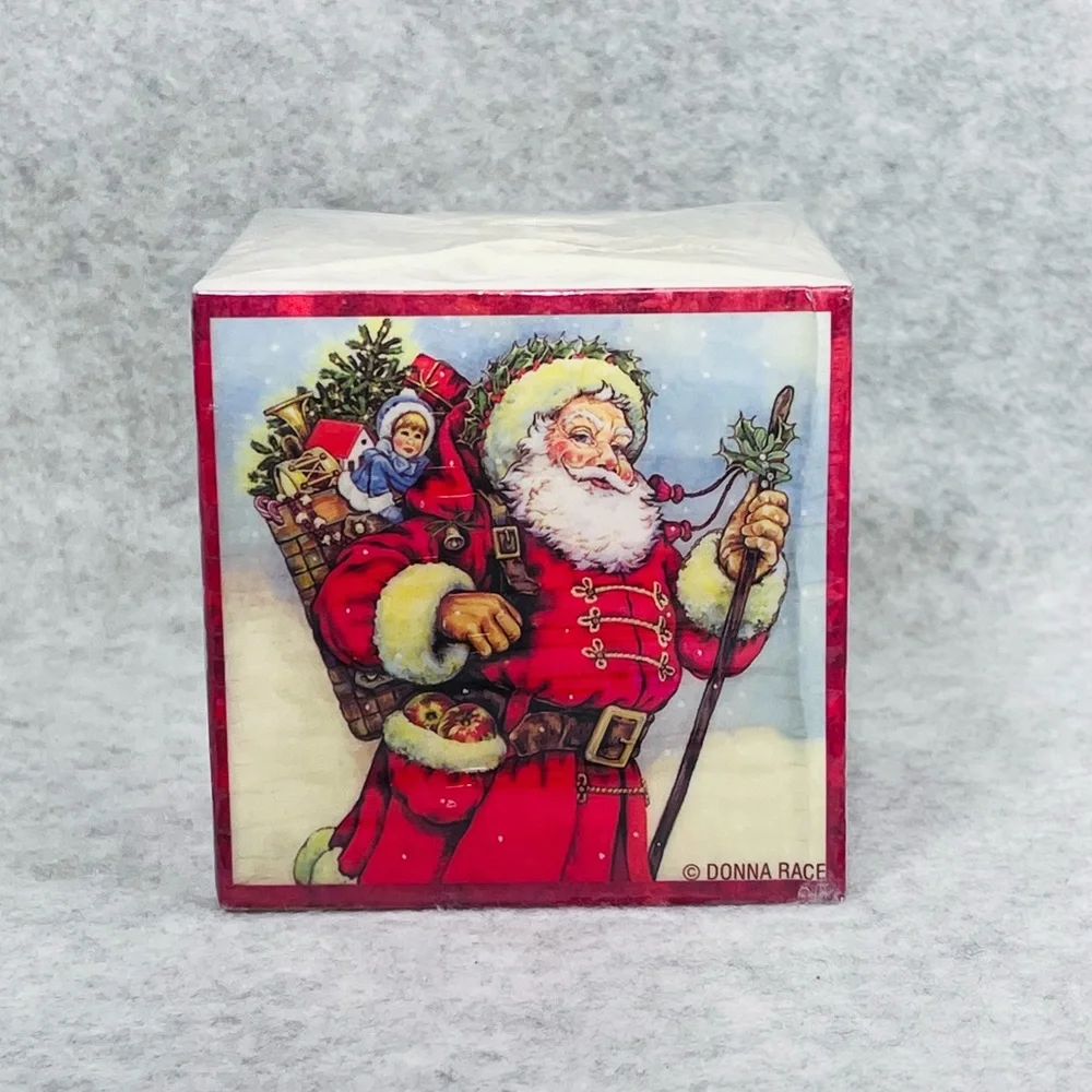Vintage Donna Race Candle Cube Santa Father Christmas 3.25” Square Holiday Decor